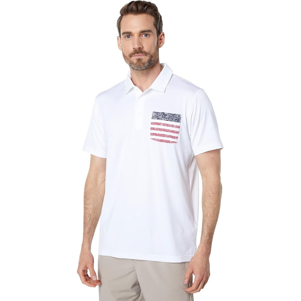 PUMA Golf Men's Volition Paisley Pocket Polo White Medium USA Flag - Picture 1 of 1
